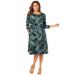 Plus Size Women's Stretch Knit Three-Quarter Sleeve T-shirt Dress by Jessica London in Frost Teal Paisley (Size 32 W)