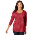 Plus Size Women's Stretch Cotton Scoop Neck Tee by Jessica London in Red Dot Plaid (Size 34/36) 3/4 Sleeve Shirt