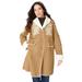 Plus Size Women's Embroidered Faux Shearling Coat. by Roaman's in Camel Paisley Bouquet (Size 22 W)