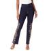 Plus Size Women's Rhinestone-Detailed Bootcut Jean by Roaman's Denim 24/7 in Indigo Floral Beading (Size 36 W)