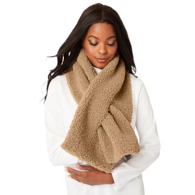 Plus Size Women's Sherpa Pull-Through Scarf by Accessories For All in Soft Camel