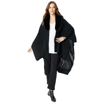 Plus Size Women's Faux Fur-Trimmed Shawl by Accessories For All in Black