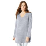 Plus Size Women's Metallic Eyelash Sweater. by Roaman's in Silver Shimmer (Size 12)