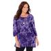 Plus Size Women's Easy Fit 3/4-Sleeve Scoopneck Tee by Catherines in Dark Violet Abstract (Size 0XWP)