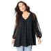 Plus Size Women's Lace and Georgette Rhinestone Top. by Roaman's in Black (Size 16 W)