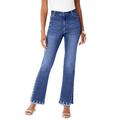 Plus Size Women's Invisible Stretch® Contour Rhinestone-Detail Split Flare-Leg Jean by Roaman's Denim 24/7 in Medium Wash (Size 40 W)