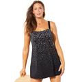 Plus Size Women's Princess Seam Swimdress by Swimsuits For All in Black White Dot (Size 32)