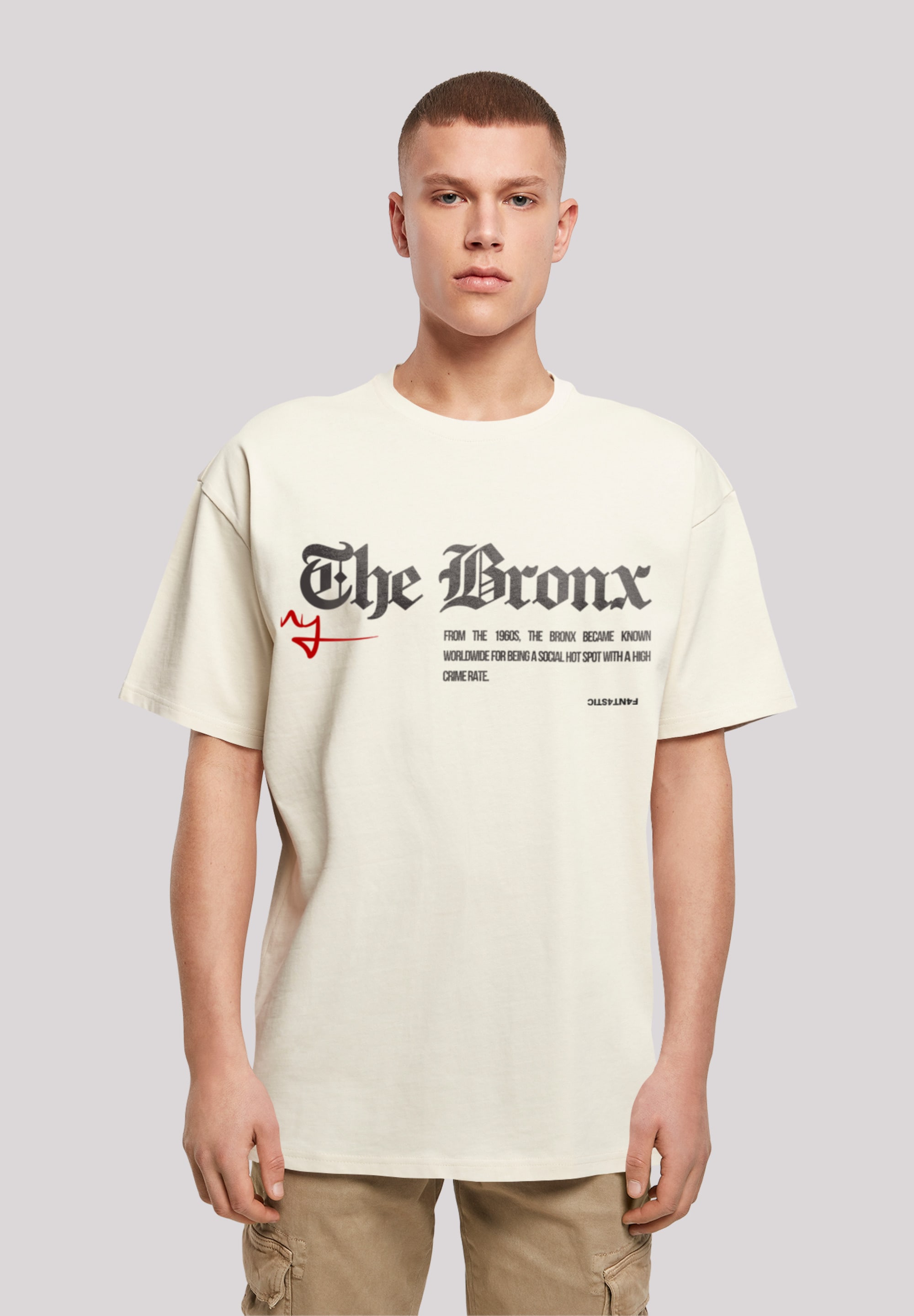T-Shirt F4NT4STIC "The Bronx OVERSIZE TEE", Herren, Gr. XS, beige (sand), Obermaterial: 100% Baumwolle, oversize, Rundhals, ohne Bündchen, Shirts, Print Image