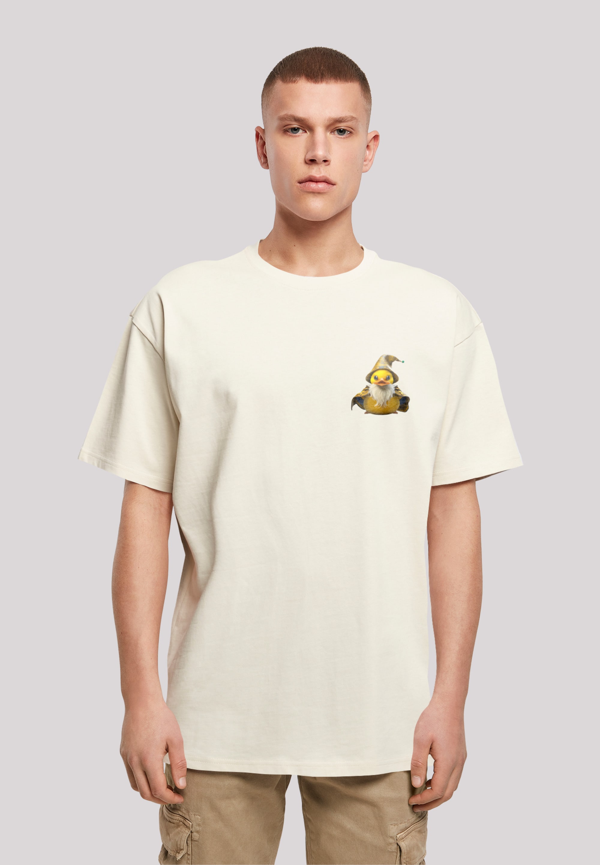 T-Shirt F4NT4STIC "Rubber Duck Wizard OVERSIZE TEE", Herren, Gr. 3XL, beige (sand), Obermaterial: 100% Baumwolle, oversize, Rundhals, ohne Bündchen, Shirts, Print Image