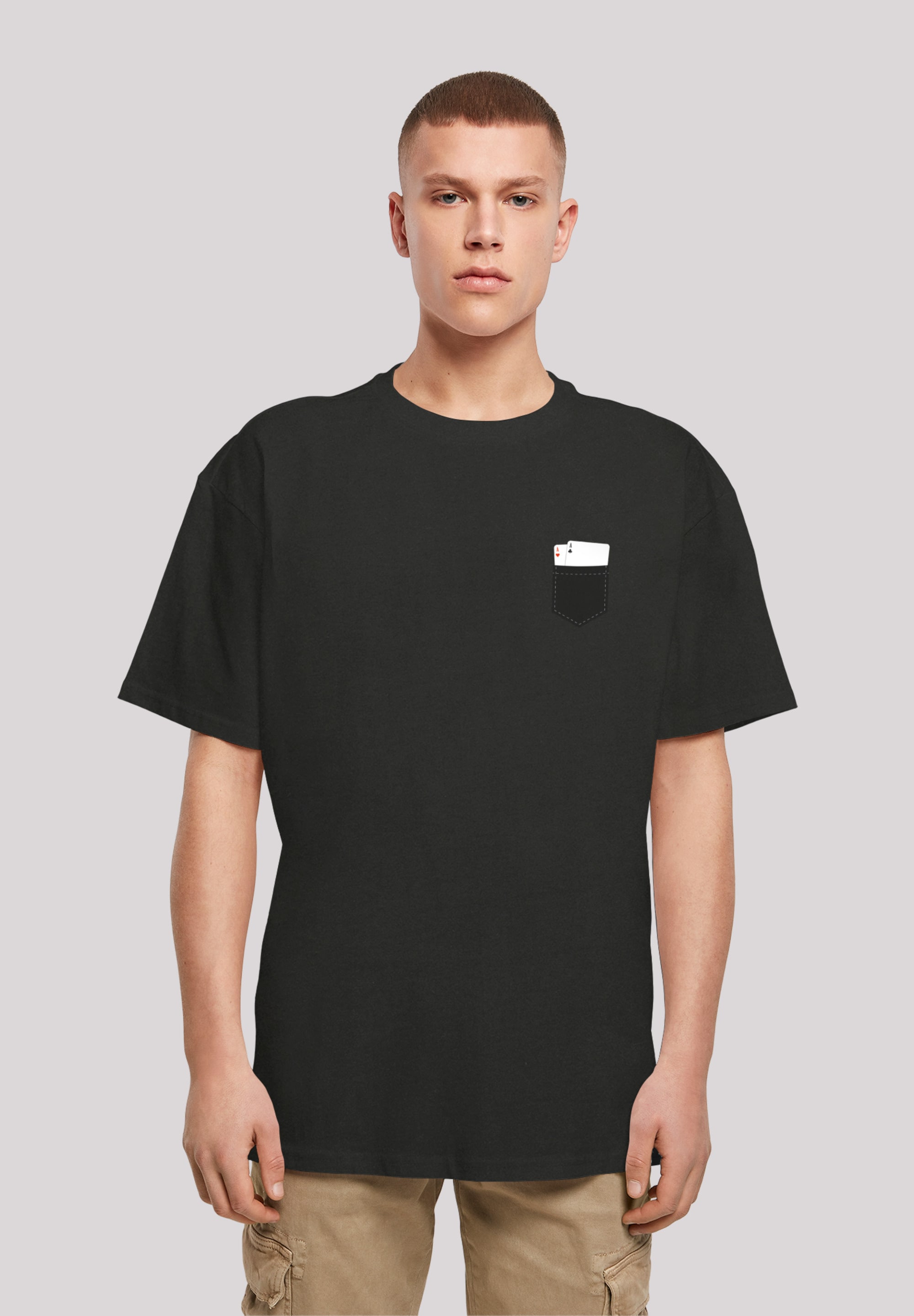 T-Shirt F4NT4STIC "Pocket with Cards", Herren, Gr. XS, schwarz, Obermaterial: 100% Baumwolle, oversize, Rundhals, ohne Bündchen, Shirts, Print Image