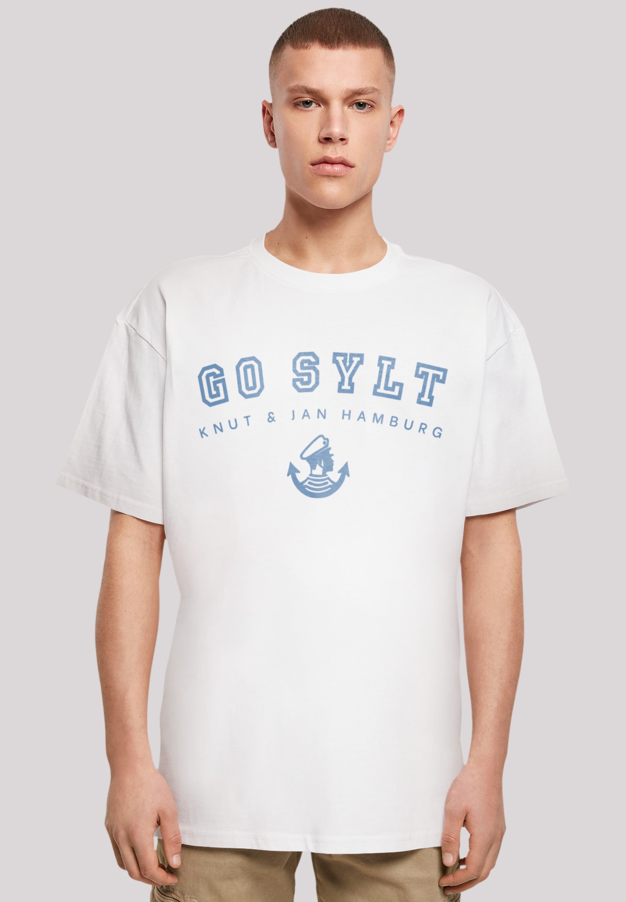 T-Shirt F4NT4STIC "Go Sylt Knut & Jan Hamburg", Herren, Gr. XL, weiß, Obermaterial: 100% Baumwolle, oversize, Rundhals, ohne Bündchen, Shirts, Print Image