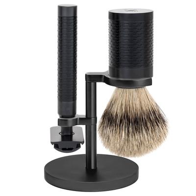 Mühle ROCCA 3-teiliges Rasierset, Silberspitz Dachszupf, Hobel, Griff Edelstahl/schwarz, DLC Herren Image