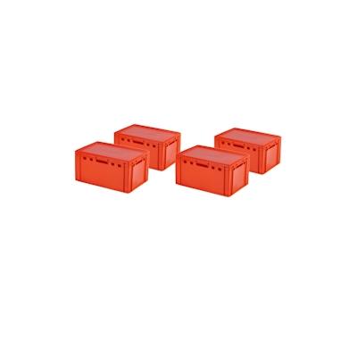 4 Stück E3 Kisten 600 x 400 x 300 mm Fleischkiste Lagerkiste Metzgerkiste in rot mit rotem Deckel Image