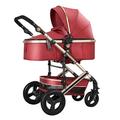 Pram Strollers for Baby 2 in 1 Lightweight Stroller,Newborn Stroller with Reversible Seat,High Landscape Pushchair Shock Absorbing Aluminium Frame (Color : Red)