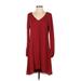 White House Black Market Casual Dress - A-Line V Neck Long sleeves: Red Print Dresses - Women's Size 2