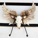 Trinx Ilianie Rustic Western Cow Skull w/ Horns & Angel Wings Wall Double Hooks Sculpture Resin in Blue/Green/Red | 10 H x 10 W x 3 D in | Wayfair