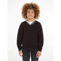 V-Ausschnitt-Pullover CALVIN KLEIN JEANS "CEREMONY RELAXED SWEATER" Gr. 8 (128), schwarz (ck black) Jungen Pullover