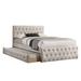 Nek Wood Twin Size Upholstered Bed with Trundle, Tufted, Taupe Burlap Frame