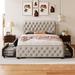 Linen Upholstered Button Tufted Platform Bed with 4 Drawers and Sturdy Metal Support