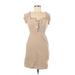 Nasty Gal Inc. Casual Dress - Party Plunge Short sleeves: Tan Print Dresses - Women's Size 0