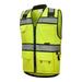 3C Products Premium Heavy Duty ANSI Class 2 Surveyor s Safety Vest w/ Can Holder Tablet Pocket Large Zipper Back Pocket Padded Collar and Much More Safety Green with Black Contrast - SV3500-L