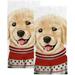 Soft Hand Fingertip Towels 2 Pcs Face Bath Towels Cute Golden Retriever Dog in Christmas Sweater Absorbent Washcloths for Bathroom Hotel Kitchen 30x15in