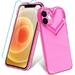 for iPhone 12 Clear Case Cute Love Heart Design for Women Gilrs with Screen Protector Crystal Transparent Slim Fit Full Body Soft TPU Bumper Shockproof Protective Neon Pink Cover-Hot Pink