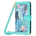 ELEHOLD Wallet Case for Samsung Galaxy A23 4G Premium Leather Flower Floral Pattern with Card Slots Kickstand Function Crossbody Shoulder Strap Wriststrap Lanyard Folio Wallet Case green
