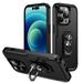 Nalacover Rugged Case for iPhone 15 Pro with Rotated Ring Holder Kickstand Bracket Military Grade PC + TPU Shockproof Cover with Magnetic Car Mount Lens Protective Case Black/Black