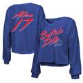 Women's Majestic Threads Josh Allen Royal Buffalo Bills Name & Number Off-Shoulder Script Cropped Long Sleeve V-Neck T-Shirt