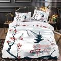 Woowin 3D Bedding Set Adults Childrens Cherry Blossoms Duvet Cover Double Soft Microfiber Comforter Cover Japanese Style Decor Bedspread Cover with Zipper Closure and 2 PillowCase, 200x200cm