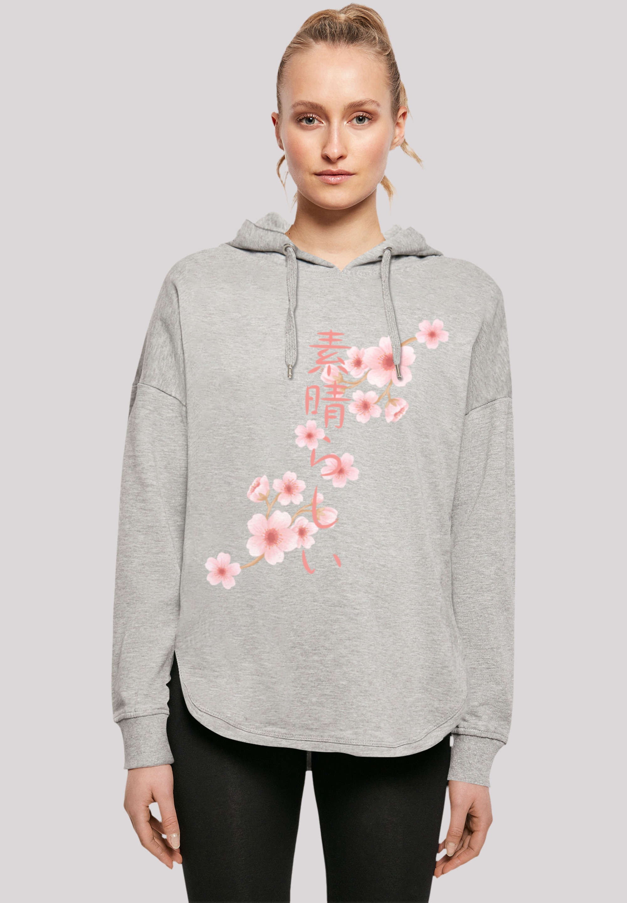 Kapuzenpullover F4NT4STIC "Kirschblüten Asien", Damen, Gr. XS, grau, Obermaterial: 100% Baumwolle, Casual, oversize, Pullover, Print