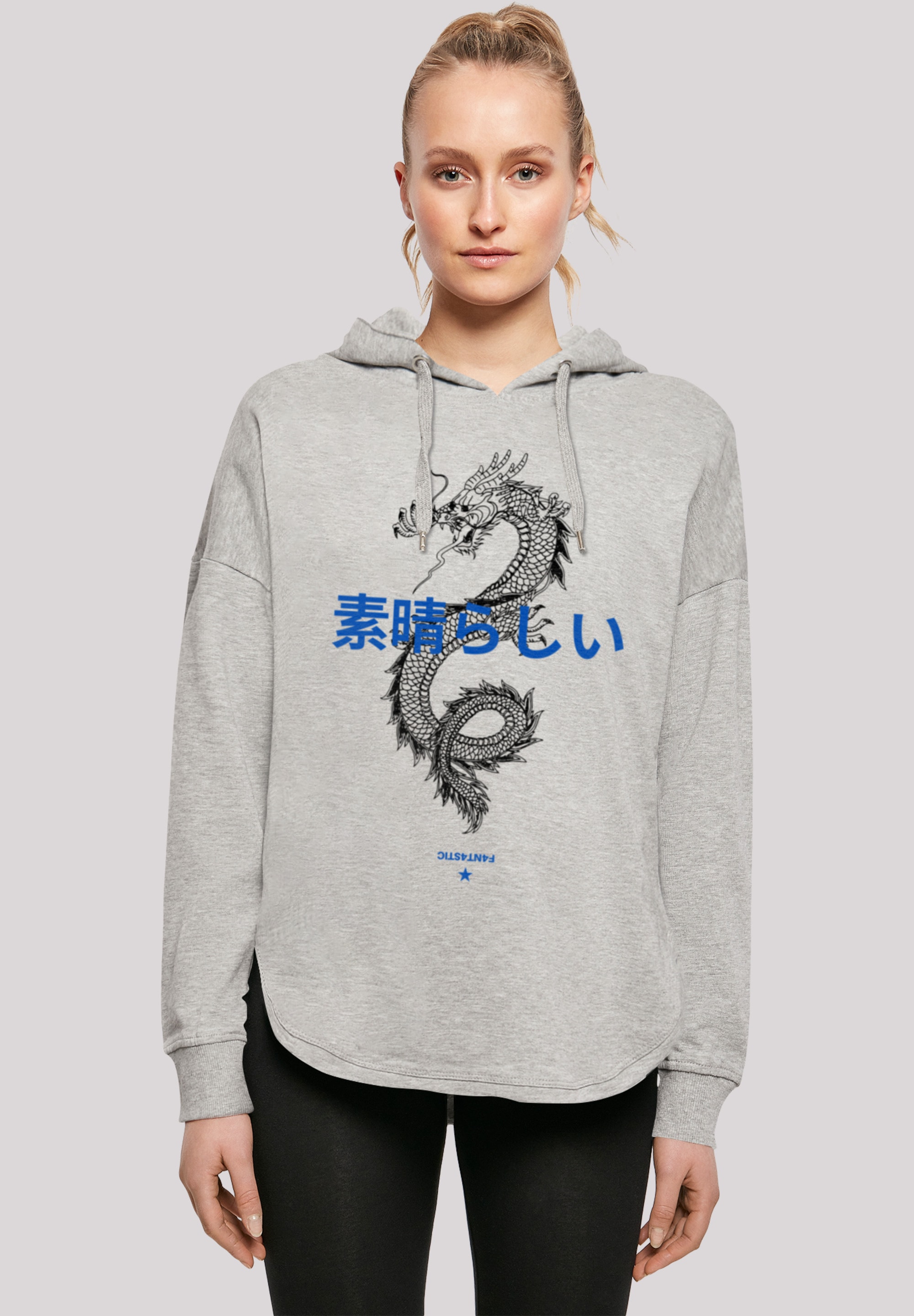 Kapuzenpullover F4NT4STIC "Drache Japan", Damen, Gr. XS, grau, Obermaterial: 100% Baumwolle, Casual, oversize, Pullover, Print