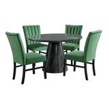 Picket House Furnishings Odette 5PC Dining Set in Grey-Round Table & Four Emerald Velvet Chairs - Picket House Furnishings D.1153.RDTCE.5PC