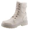 Schnürboots TOM TAILOR, Damen, Gr. 37, beige, Lederimitat, Elastischer Einsatz, sportlich, Schuhe, Winterstiefel mit Logoprägung an der Ferse