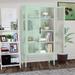 Double Glass Door Storage Cabinet, Sideboard Cabinet with Adjustable Shelves and Feet Cold-Rolled Steel Tempered Glass Sideboard