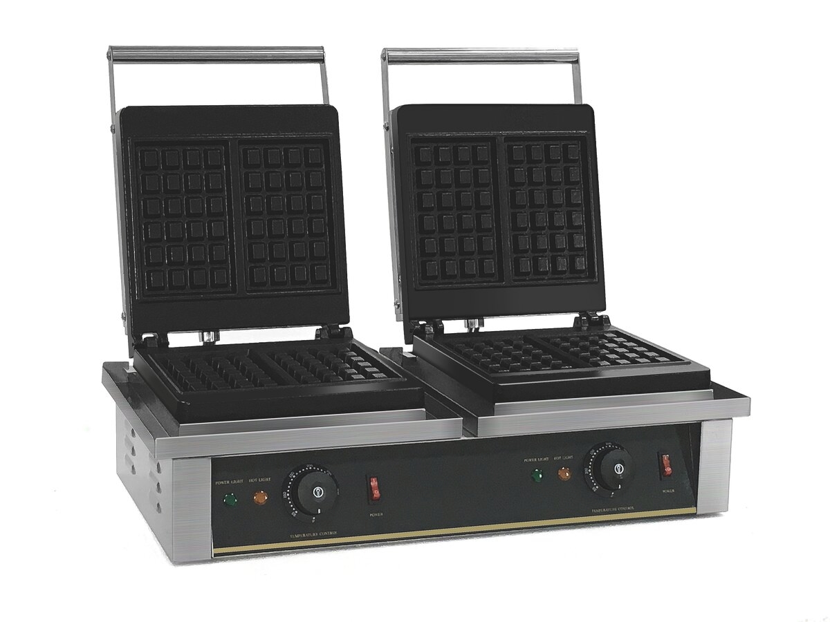GastroHero Doppel Waffeleisen 4x belgische Waffeln 2x2 Profi Waffelgerät Edelstahl getrennt regelbar 2x2000 W Gastro Waffeleisen Image
