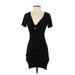 Main Strip Casual Dress - Bodycon Plunge Short sleeves: Black Print Dresses - Women's Size Small