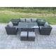Fimous - Outdoor Garden Furniture Set Patio Rattan Rectangular Dining Table Lounge Sofa Chair with 2 Side Table 2 Small Stools Dark Grey Mixed
