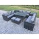 Fimous - Outdoor pe Wicker Garden Furniture Rattan Lounge Sofa Set Patio Rectangular Dining Table with 2 Small Footstool 2 Side Table 11 Seater Dark