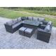 Fimous - Outdoor Garden Furniture Rattan Lounge Sofa Set Patio Rectangular Dining Table with 2 Armchair Side Table 2 Small Footstool 10 Seater Dark