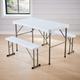 Folding Table and 2 Benches Trestle Set Camping Party Picnic bbq Garden Set - White