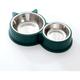 Aougo - Cat Bowl, Double Bowls, Stainless Steel Cat Bowl Set, Feeders and Drinkers for Cats Puppies Hamsters Rabbits Small Animals(Green)