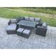 Fimous - 8 Seater Outdoor Garden Furniture Set Patio Rattan Rectangular Dining Table Lounge Sofa Chair with Side Table Big Footstool 2 Small Stools