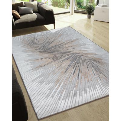 Teppich MY HOME "Elora Kurzflor" Gr. 4, silber (silberfarben), B:160cm H:8mm L:230cm, Kunstfaser, Teppiche, mit leichtem Glanz, Hoch Tief Struktur, elegantes Design, Wohnzimmer Image