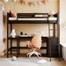 Twin Size Loft Bed with Shelves and Desk, Wooden Loft Bed with Desk - White, No Box Spring Needed, Easy Assembly - Espresso