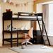 Twin Size Loft Bed with Shelves and Desk, Wooden Loft Bed with Desk - White, No Box Spring Needed, Easy Assembly - Espresso