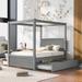 Full Wood Canopy Platform Bed with Headboard, Trundle & 2 Drawers,Gray