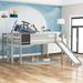 Childrens Loft Bed with Slide&Chalkboard Solid Wood Full Loft Bed with Stair Slide Loft Bed with Under-Bed Space Storage