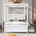 Full Size Wood Canopy Platform Bed with Headboard & 2 Drawers, White